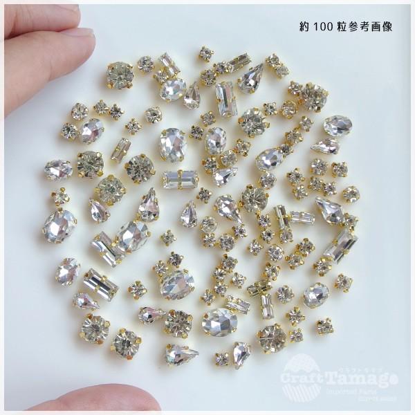 ガラス製 ビジュー パーツ台座付きクリアだらけの 形状＆サイズ