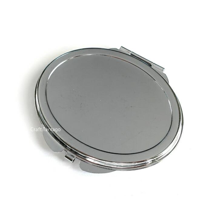 コンパクトミラー デコ土台 楕円 オーバル型 シルバー 64*72mm 1個