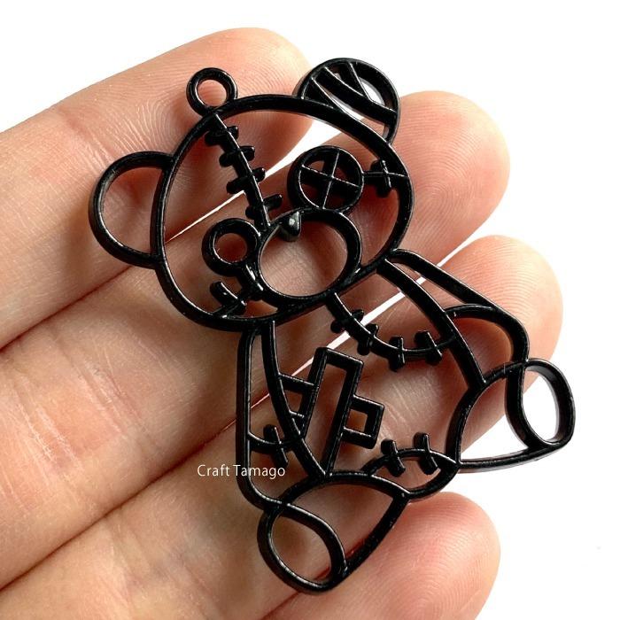 レジン枠 空枠 ツギハギだらけのテディベア 黒 ブラック 1個 Craft