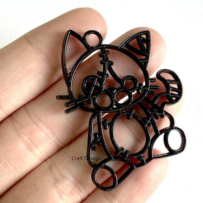 レジン枠 空枠 ツギハギだらけのネコのぬいぐるみ ブラック 1個