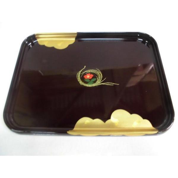 紀州漆器 小判盆/花柄模様入 36．5×27cm ［製造元の在庫品