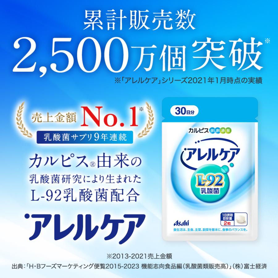 公式 アレルケア サプリ 60粒 パウチ 3個セット 菌 乳酸菌 サプリメント L92 l92 タブレット 食品 L-92乳酸菌 健康 カルピス健康通販 アサヒ｜asahicalpis-w｜06