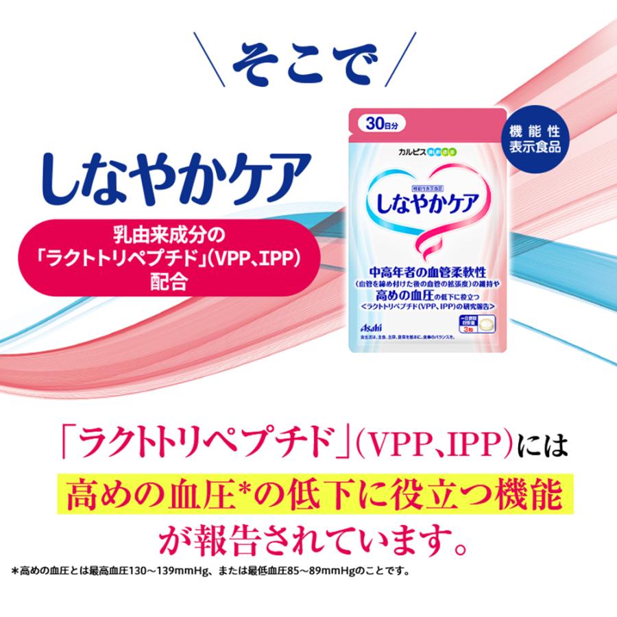 公式 しなやかケア　サプリ　90粒　パウチ　2個セット　ラクトトリペプチド　VPP　IPP　血管柔軟性　血圧　機能性表示食品 アサヒ｜asahicalpis-w｜07