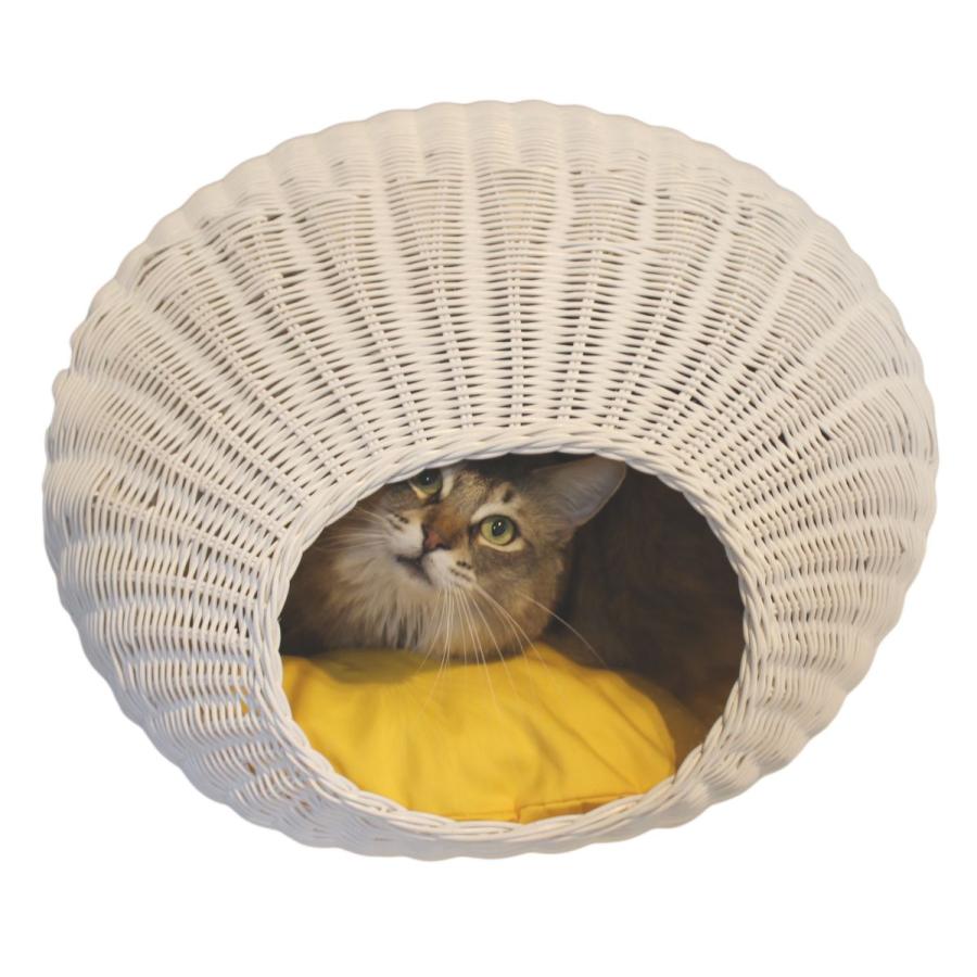 ペット用ハウス ラタンエッグハウス ホワイト 猫用 推奨体重〜8kgまで 55.5×53.5×36cm ペット用品 ペット 爆買