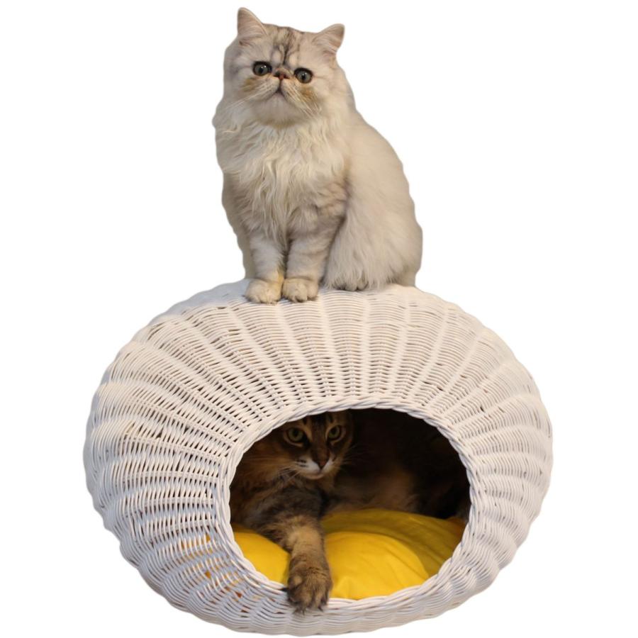 ペット用ハウス ラタンエッグハウス ホワイト 猫用 推奨体重〜8kgまで 55.5×53.5×36cm ペット用品 ペット 爆買