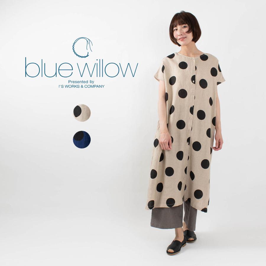Blue Willow ブルーウィロー リネンドットプリントワンピース 021us ナチュラルファッション ナチュラル服 40代 50代 大人コーデ カジュアル 021us First Yahoo 店 通販 Yahoo ショッピング