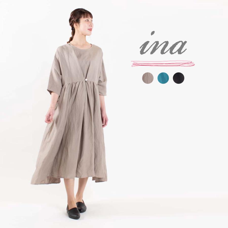 ina イナ ウエストギャザー切替ワンピース 231161 春 夏 秋 ナチュラル 