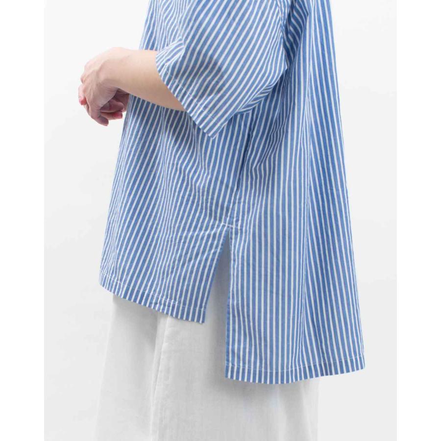 prit プリット 50/1綿麻ブロード5分袖スタンドカラークレリックワイド  