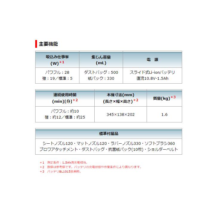 マキタ 充電式クリーナー CL121DZ 10.8V スライド式 本体のみ+ソフトバッグ セット ※バッテリー・充電器別売 掃除機｜asahiya-himeji｜05