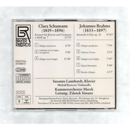 クララ・シューマン ピアノ協奏曲、ブラームス セレナーデ Susanne Launhardt CD ))ff-0774｜asakimusic｜02
