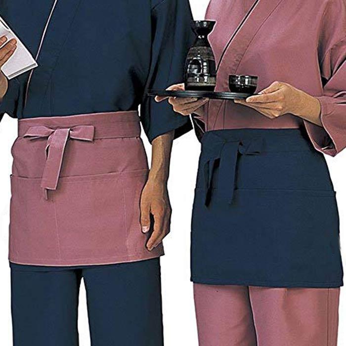 ネイビー 割烹着 前掛け　5枚セット 前掛け 割烹用 紺 ピンク （o丁7095-96） 短い 和食 飲食店 前掛 まえ