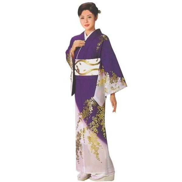 着物 紫 桜 レディース 仕立上り 絵羽 単衣 洗える着物 （s畑8878
