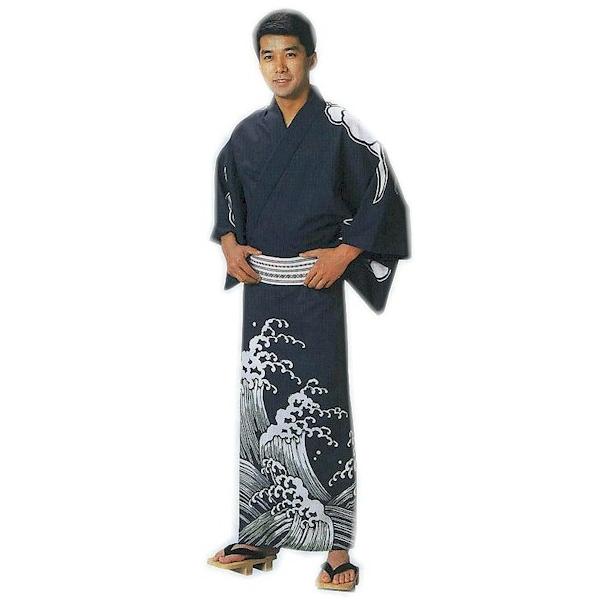 浴衣 紺 龍 波 メンズ 絵羽 仕立上り ゆかた 祭 （s紺2072） 仕立