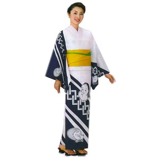 浴衣 白 吉原つなぎ おかめ ひょっとこ メンズ レディース 絵羽 仕立