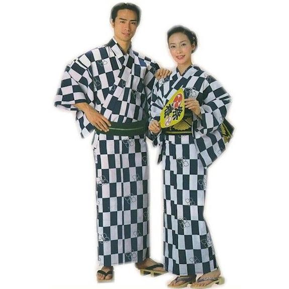 浴衣反物 花菱文様 紺白 浴衣 反物 白 紺 市松 花菱 メンズ レディース 小紋 ゆかた 祭 （s板