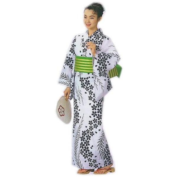 浴衣 反物 白 桜 柳 メンズ レディース 小紋 ゆかた 祭 （s松2209） 未