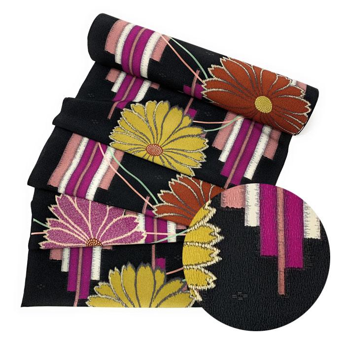 未使用美品✨】東レシルック 洗える着物 小紋 黒系 菊文様 トール