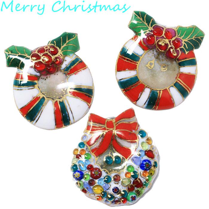 クリスマス ピンバッジ 七宝焼き リース 【メール便10点まで可】 ZR