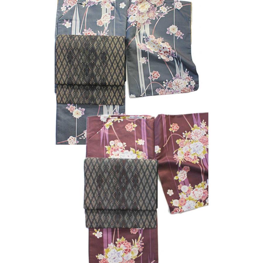 着物 セット 2点セット 小紋 ナカノヒロミチ M 青鈍 紫紺 牡丹 菊 桜