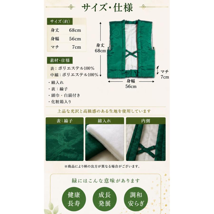 ちゃんちゃんこ 祝着 緑寿 66才 帽子 扇子 3点セット 緑 （s寿810