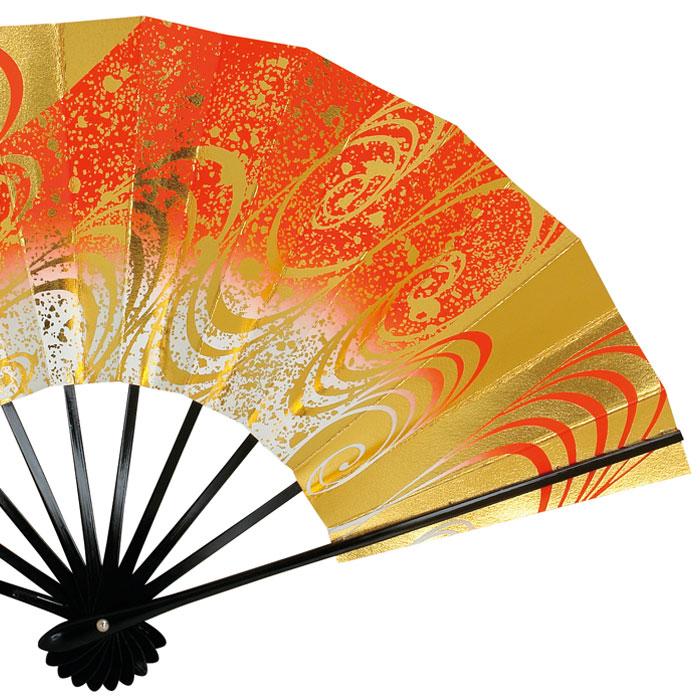 舞扇子 金地 鷹 松 日本舞踊 金属扇子 舞扇子 朱赤 金 扇子箱付 日本製 日本舞踊 （o舞2276） オレンジ 舞踊