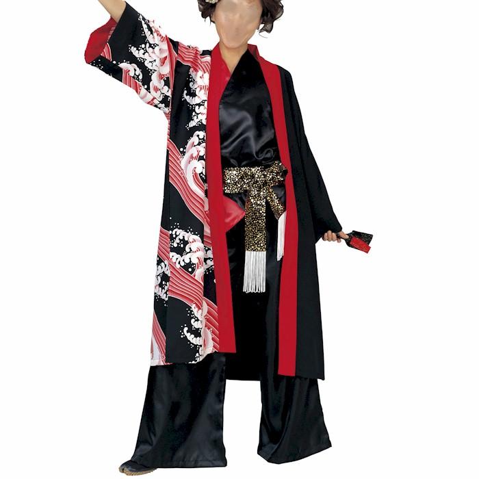 法被 ロング 長半纏 長い 黒 赤 波 はっぴ ハッピ 祭 (o先7483 