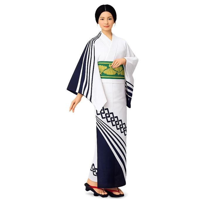 浴衣 白 紺 吉原つなぎ メンズ レディース 絵羽 仕立上り ゆかた 祭
