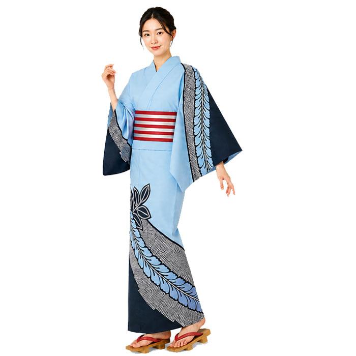 浴衣 水色 藤 レディース 絵羽 仕立上り ゆかた 祭 （s土2156） 仕立