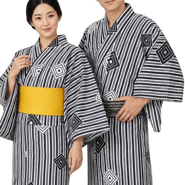 浴衣 白 縞 三枡 メンズ レディース 小紋 仕立上り ゆかた 祭 （s杉