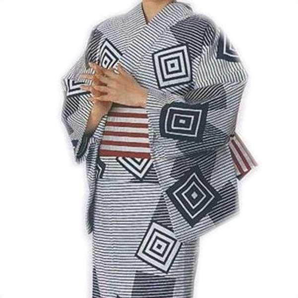 浴衣 白 紺 三枡 メンズ レディース 小紋 仕立上り ゆかた 祭 （s周