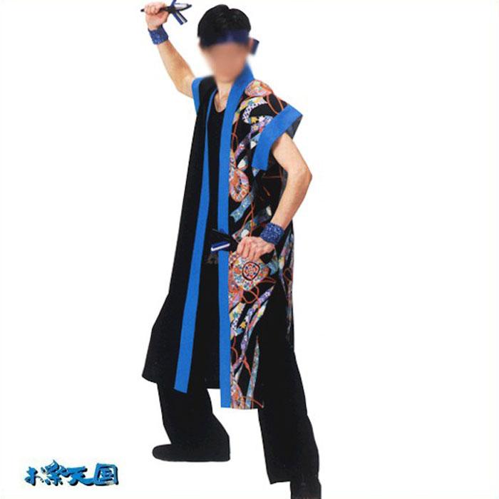 法被 袖なし 袖無し半纏 鼓 黒 青 ロング メンズ レディース はっぴ