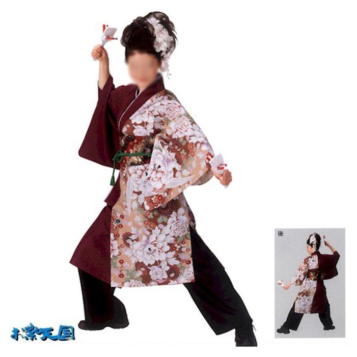 よさこい 衣装 臙脂 花柄 メンズ レディース M L k会60127