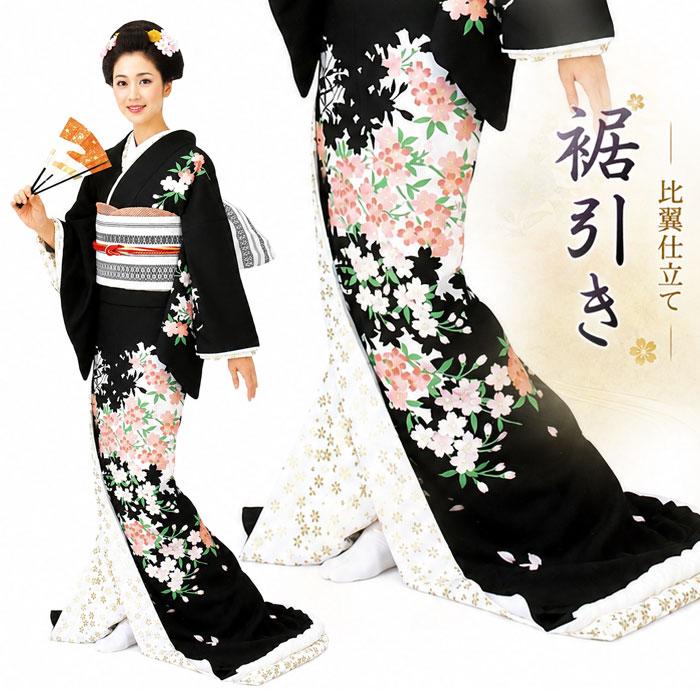 N*a様 着物 着物 黒 桜 裾引き 仕立上り （s2926 os278） 仕立上がり お引き