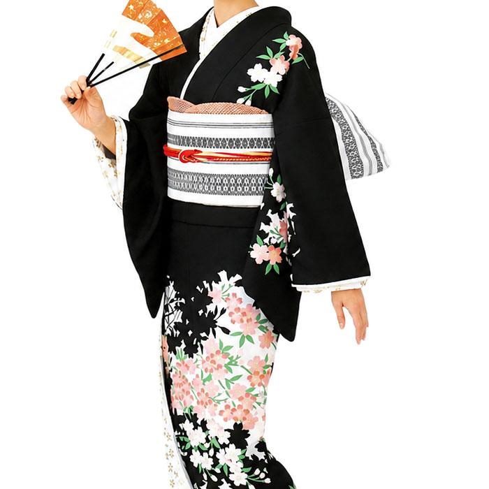 着物 黒 桜 裾引き 仕立上り （s2926 os278） 仕立上がり お引き