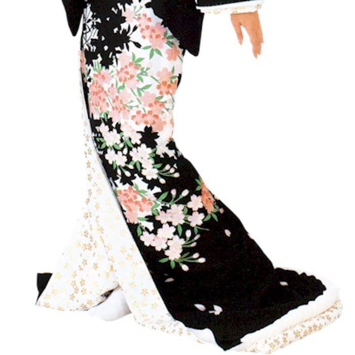 着物 黒 桜 裾引き 仕立上り （s2926 os278） 仕立上がり お引き