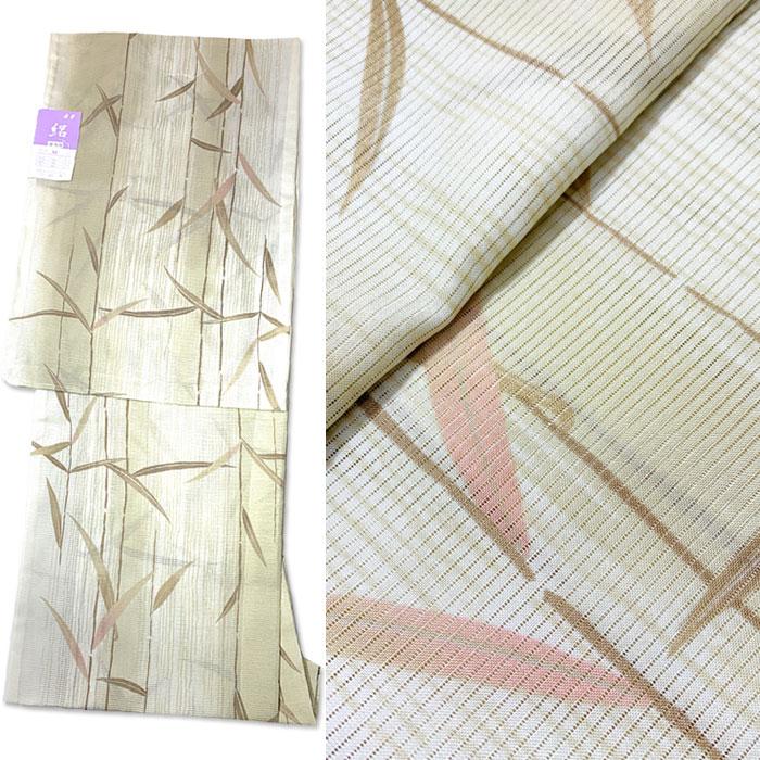 小紋 絽 着物 M きもの 薄柳色 柳柄 洗える着物 洗える 夏用 夏 M寸