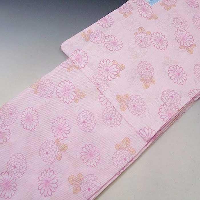 着物 単品 絽 夏 小紋 M L ピンク 菊 高級 国内染め 洗える着物 夏用