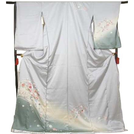 仮絵羽 訪問着 グレー 菊 桜着物 蔵出し きもの ほうもんぎ 礼装 送料 