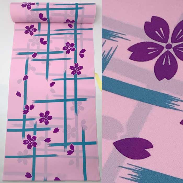 着物 小紋 反物 ピンク 桜 破れ格子 未仕立て 踊り 舞台 衣裳 着尺