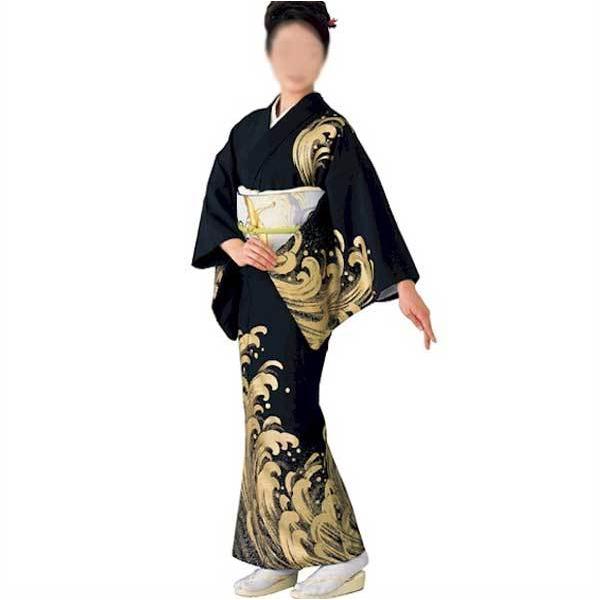 仕立上り 絵羽 波 黒 単衣 着物 えば 仕立上 きもの 踊り 衣装 舞踊 衣裳 日舞 m希2387