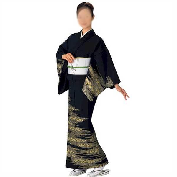 仕立上り 絵羽 黒 金 単衣 着物 えば 仕立上 きもの 踊り 衣装 舞踊 衣裳 日舞 m希2394