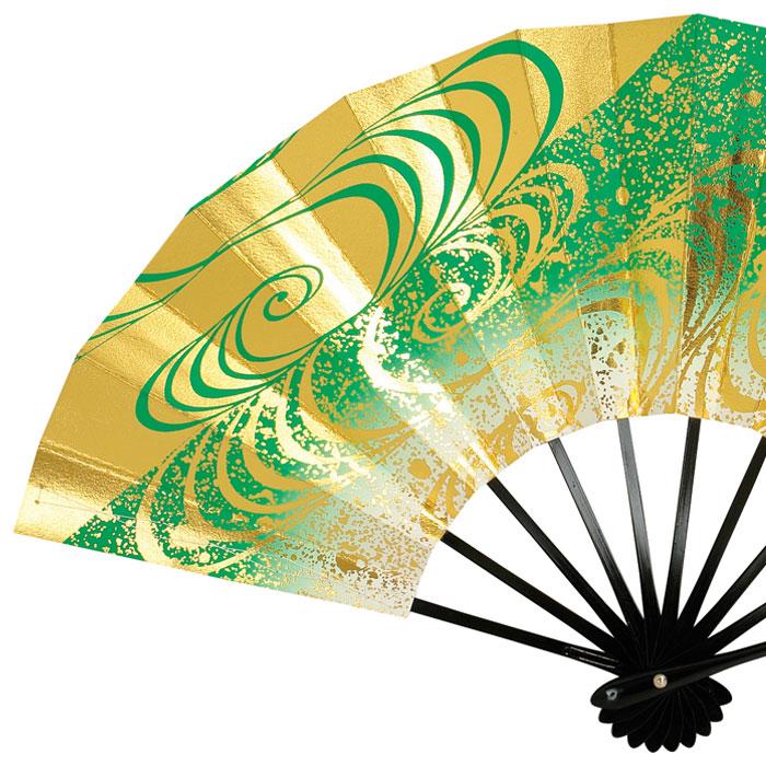 舞扇子 緑 流水 金 扇子箱付 日本製 日本舞踊 （o舞2275） 舞踊 扇子