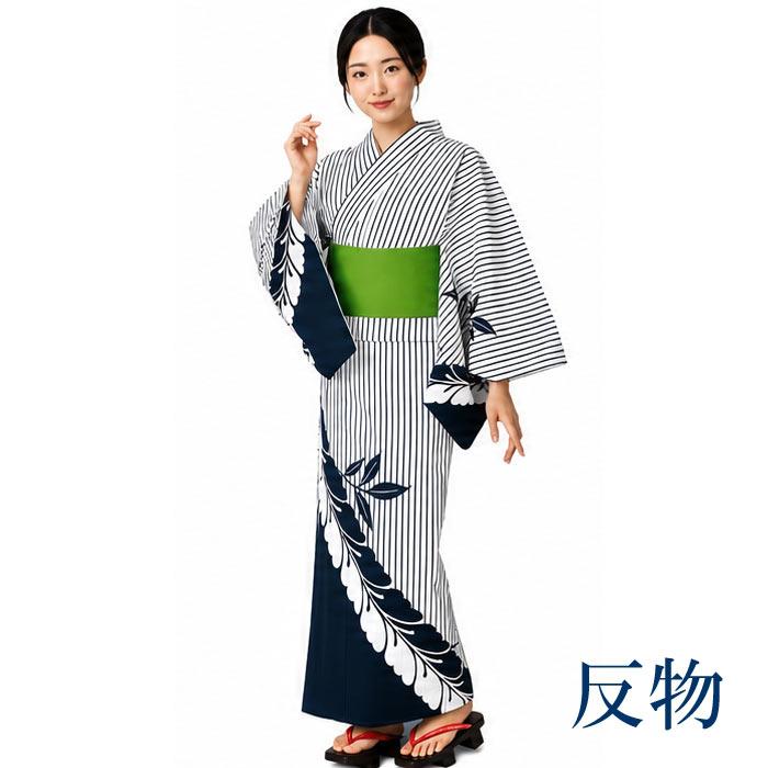 ストライプ柄浴衣反物 浴衣 反物 白 縞 藤 メンズ レディース 絵羽 ゆかた 祭 （s春2023-24