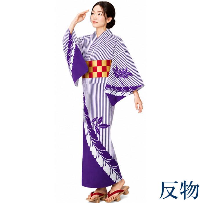 ストライプ柄浴衣反物 浴衣 反物 白 縞 藤 メンズ レディース 絵羽 ゆかた 祭 （s春2023-24