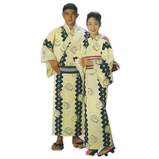 浴衣 反物 クリーム 吉原つなぎ おかめ ひょっとこ メンズ レディース