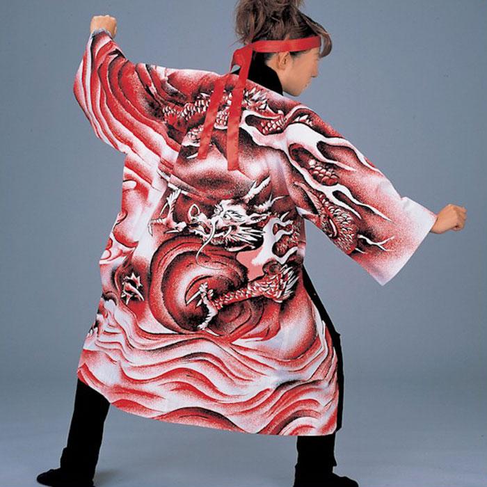 法被 ロング 長半纏 長い 赤 龍 竜 はっぴ ハッピ 祭 (o直7945 