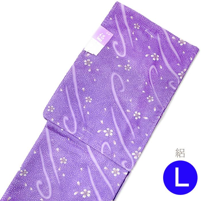 小紋 絽 着物 L きもの 藤紫 桜 洗える着物 洗える 夏用 夏 L寸 薄物