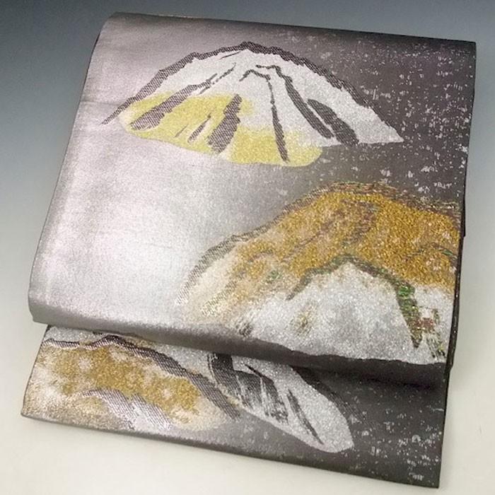 正絹 袋帯 龍道華彩 シルバー暈し 遠山 ふくろおび 未仕立て 帯 附下