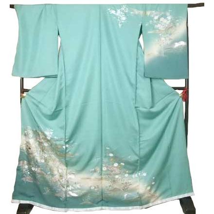 手描き 付け下げ 訪問着 葉文様 観葉植物 浜ちりめん 正絹 躾糸付き X156 セール 着物 訪問着 正絹 文箱 秋草 仮絵羽 きもの 未仕立て 絹 ほう