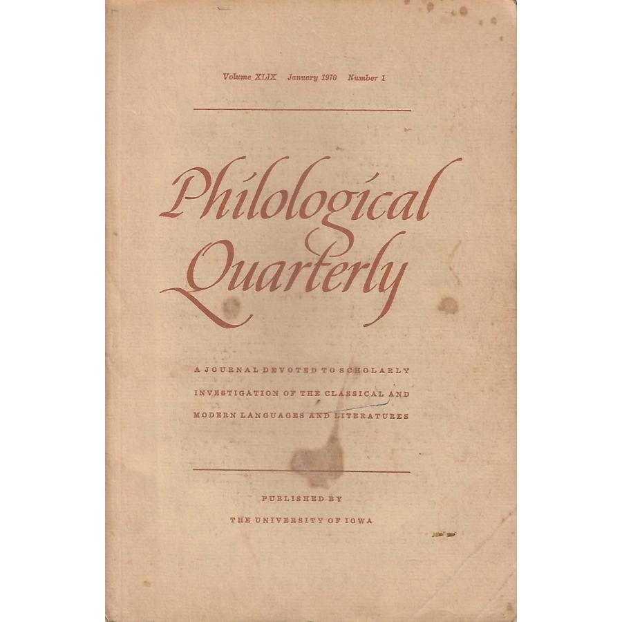 Philological Quarterly : Volume XLIX January 1970 Number 1 : Asanobooks ...